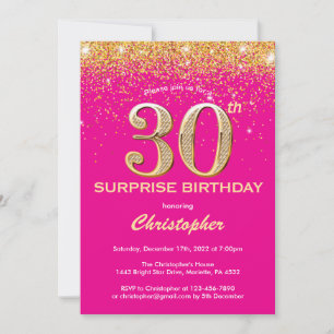 Überraschung 30. Geburtstag Hot Pink und Gold Glit Einladung