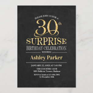Überraschung 30. Geburtstag Party - Gold Black Einladung