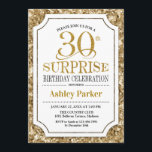 Überraschung 30. Geburtstag Party - Gold Black Einladung<br><div class="desc">Überraschung 30. Geburtstag Feier Einladung. Elegantes Design in Weiß und Imitat Glitzer Gold Muster. Funktioniert mit elegantem Script-Schriftart. Nachricht,  wenn Sie weitere Anpassungen benötigen.</div>