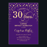 Überraschung 30. Geburtstag Party - Lila Gold Einladung<br><div class="desc">Überraschung 30. Geburtstag Party Einladung. Elegantes Design in königlichen lila und Imitate Glitzer Gold . Enthält Skript-Schriftart und Diamanten Konfetti. Feiert bis 30 Jahre! Nachricht,  wenn Sie weitere Anpassungen benötigen.</div>