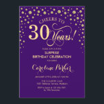 Überraschung 30. Geburtstag Party - Lila Gold Einladung<br><div class="desc">Überraschung 30. Geburtstag Party Einladung. Elegantes Design in königlichen lila und Imitate Glitzer Gold . Enthält Skript-Schriftart und Diamanten Konfetti. Feiert bis 30 Jahre! Nachricht,  wenn Sie weitere Anpassungen benötigen.</div>