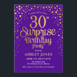 Überraschung 30. Geburtstag Party - Lila & Gold Einladung<br><div class="desc">Überraschung 30. Geburtstag Party Einladung. Elegantes Design in königlichen lila und Imitate Glitzer Gold. Features stilvolle Skript-Schriftart und Konfetti. Nachricht,  wenn du ein Alter brauchst.</div>