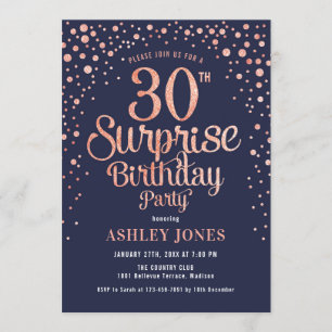 Überraschung 30. Geburtstag Party - Navy & Rose Go Einladung