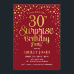 Überraschung 30. Geburtstag Party - Rot & Gold Einladung<br><div class="desc">Überraschung 30. Geburtstag Party Einladung. Elegantes Design in dunkelrot und Imitat Glitzer Gold. Features stilvolle Skript-Schriftart und Konfetti. Nachricht,  wenn du ein Alter brauchst.</div>