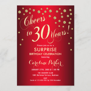 Überraschung 30. Geburtstag Party - Rotes Gold Einladung