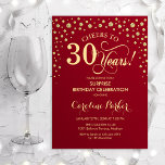 Überraschung 30. Geburtstag Party - Rotes Gold Einladung<br><div class="desc">Überraschung 30. Geburtstag Party Einladung. Elegantes Design in dunkelrot und Imitat Glitzer Gold. Enthält Skript-Schriftart und Diamanten Konfetti. Feiert bis 30 Jahre! Nachricht,  wenn Sie weitere Anpassungen benötigen.</div>