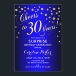 Überraschung 30. Geburtstag Party - Royal Blue Gol Einladung<br><div class="desc">Überraschung 30. Geburtstag Party Einladung Elegantes Design in Imitaten Glitzer Gold und königsblau. Enthält Skript-Schriftart und Konfetti. Feiert bis 30 Jahre! Melde mich,  wenn du ein Alter brauchst.</div>