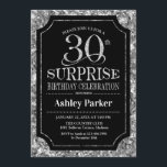 Überraschung 30. Geburtstag Party - Silberschwarz Einladung<br><div class="desc">Überraschung 30. Geburtstag Feier Einladung. Elegantes Design in Schwarz und Imitat Glitzer Silber Muster. Funktioniert mit elegantem Script-Schriftart. Nachricht,  wenn Sie weitere Anpassungen benötigen.</div>
