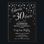 Überraschung 30. Geburtstag Party - Silberschwarz Einladung<br><div class="desc">Überraschung 30. Geburtstag Party Einladung Elegantes Design mit Imitaten Glitzer silber und schwarz. Enthält Skript-Schriftart und Konfetti. Feiert bis 30 Jahre! Melde mich,  wenn du ein Alter brauchst.</div>