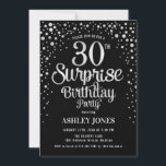Überraschung 30. Geburtstag Party - Silver & Black Einladung<br><div class="desc">Überraschung 30. Geburtstag Party Einladung. Elegantes Design in Schwarz und Imitat Glitzer Silber. Features stilvolle Skript-Schriftart und Konfetti. Nachricht,  wenn du ein Alter brauchst.</div>