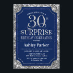 Überraschung 30. Geburtstag Party - Silver Navy Bl Einladung<br><div class="desc">Überraschung 30. Geburtstag Feier Einladung. Elegantes Design in marineblau und Imitate Glitzer silberne Muster. Funktioniert mit elegantem Script-Schriftart. Nachricht,  wenn Sie weitere Anpassungen benötigen.</div>