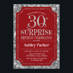 Überraschung 30. Geburtstag Party - Silver Red Einladung<br><div class="desc">Überraschung 30. Geburtstag Feier Einladung. Elegantes Design in dunkelrot und Imitat Glitzer silber Muster. Funktioniert mit elegantem Script-Schriftart. Nachricht,  wenn Sie weitere Anpassungen benötigen.</div>