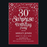 Überraschung 30. Geburtstag Party - Silver & Red Einladung<br><div class="desc">Überraschung 30. Geburtstag Party Einladung. Elegantes Design in dunkelrot und Imitat Glitzer Silber. Features stilvolle Skript-Schriftart und Konfetti. Nachricht,  wenn du ein Alter brauchst.</div>