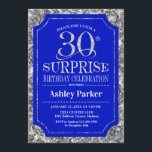 Überraschung 30. Geburtstag Party - Silver Royal B Einladung<br><div class="desc">Überraschung 30. Geburtstag Feier Einladung. Elegantes Design in königsblau und Imitate Glitzer silber Muster. Funktioniert mit elegantem Script-Schriftart. Nachricht,  wenn Sie weitere Anpassungen benötigen.</div>
