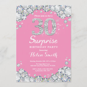Überraschung 30. Geburtstag Pink und Silver Diamon Einladung
