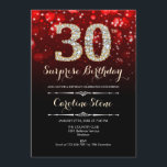 Überraschung 30. Geburtstag - Red Gold Einladung<br><div class="desc">Überraschung 30. Geburtstag Einladung. Elegantes Schwarz-Design mit Imitaten Glitzer Gold. Erwachsener Geburtstag. Enthält Diamanten,  Bokeh-Leuchten und Skript-Schriftart. Männer oder Frauen laden ein. Ideal für eine stilvolle Geburtstagsfeier. Nachricht,  wenn Sie weitere Anpassungen benötigen.</div>