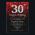 Überraschung 30. Geburtstag - Rotes Silber Einladung<br><div class="desc">Überraschung 30. Geburtstag Einladung. Elegantes Schwarz-Design mit Imitaten Glitzer Silber. Erwachsener Geburtstag. Enthält Diamanten,  Bokeh-Leuchten und Skript-Schriftart. Männer oder Frauen laden ein. Ideal für eine stilvolle Geburtstagsfeier. Nachricht,  wenn Sie weitere Anpassungen benötigen.</div>