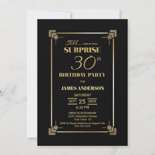 Überraschung 30. Geburtstag Schwarz und Gold Party Einladung