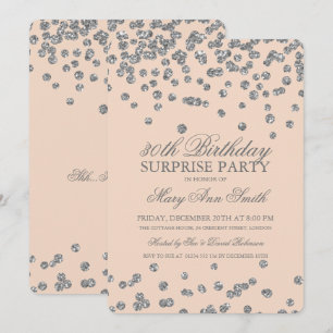 Überraschung 30. Geburtstag Silver Glitzer Blush Einladung