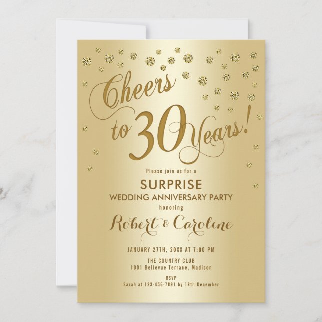 Überraschung 30. Hochzeitstag - Gold Einladung (Vorderseite)