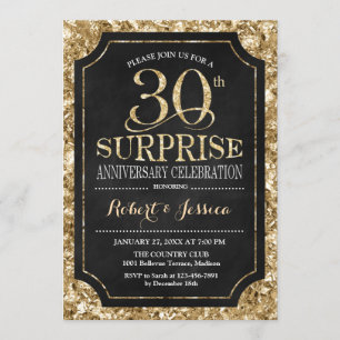 Überraschung 30. Hochzeitstag - Schwarz Gold Einladung