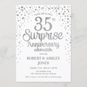 Überraschung 35. Hochzeitstag - Silver & White Einladung