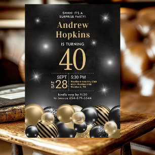 Überraschung 40. Geburtstag Black Gold Balloons Pa Einladung
