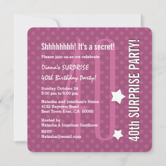 ÜBERRASCHUNG 40. Geburtstag DARK PINK Polka Dots V Einladung