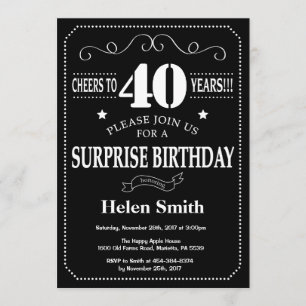 Überraschung 40. Geburtstag Einladung Chalkboard