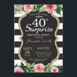 Überraschung 40. Geburtstag Einladung Frauen Blume<br><div class="desc">Überraschung 40. Geburtstag Einladung für Frauen. Black and Gold Geburtstagsparty einladen. Gold Glitzer. Rosa Aquarellfarbene Blume mit Blumen. Schwarze und weiße Streifen. Tafel. Printable Digital. Für weitere Anpassungen klicken Sie bitte auf die Schaltfläche "Anpassen" und verwenden Sie unser Designwerkzeug,  um diese Vorlage zu ändern.</div>