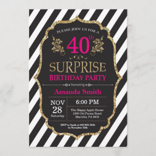 Überraschung 40. Geburtstag Einladung Pink Black G