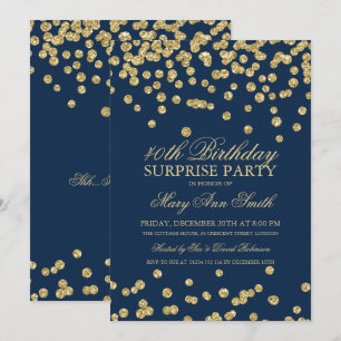 Überraschung 40. Geburtstag Gold Glitzer Navy Blue Einladung