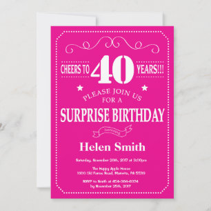 Überraschung 40. Geburtstag Hot Pink und Weiß Einladung