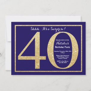 Überraschung 40. Geburtstag Navy Blau und Gold Gli Einladung