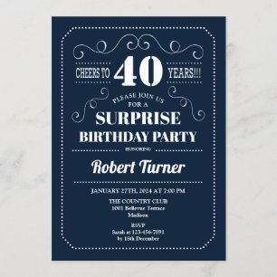 Überraschung 40. Geburtstag - Navy Blue Einladung