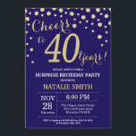 Überraschung 40. Geburtstag Navy Blue und Gold Dia Einladung<br><div class="desc">Überraschung 40. Geburtstag Einladung mit Navy Blue und Gold Glitzer Diamond Hintergrund. Gold Confetti. Erwachsener Geburtstag. Männer oder Frauen zum Geburtstag.
Für weitere Anpassungen klicken Sie bitte auf die Schaltfläche "Anpassen" und verwenden Sie unser Designwerkzeug,  um diese Vorlage zu ändern.</div>