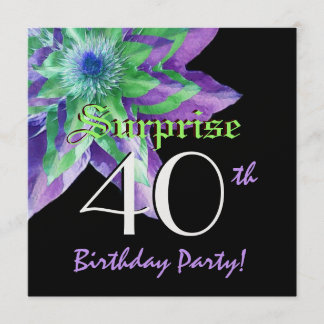 ÜBERRASCHUNG 40. Geburtstag Party Farbige Blume W0 Einladung