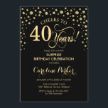 Überraschung 40. Geburtstag Party - Gold Black Einladung<br><div class="desc">Überraschung 40. Geburtstag Party Einladung. Elegantes Design in Schwarz und Imitat Glitzer Gold . Enthält Skript-Schriftart und Diamanten Konfetti. Feiert bis 40 Jahre! Nachricht,  wenn Sie weitere Anpassungen benötigen.</div>