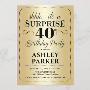 Überraschung 40. Geburtstag Party - Gold Einladung
