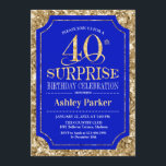 Überraschung 40. Geburtstag Party - Gold Royal Blu Einladung<br><div class="desc">Überraschung 40. Geburtstag Feier Einladung. Elegantes Design in königsblau und Imitate Glitzer Gold Muster. Funktioniert mit elegantem Script-Schriftart. Nachricht,  wenn Sie weitere Anpassungen benötigen.</div>