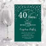 Überraschung 40. Geburtstag Party - Grünes Silber Einladung<br><div class="desc">Überraschung 40. Geburtstag Party Einladung. Elegantes Design in smaragdgrün und Imitate Glitzer Silber. Enthält Skript-Schriftart und Diamanten Konfetti. Feiert bis 40 Jahre! Nachricht,  wenn Sie weitere Anpassungen benötigen.</div>