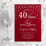 Überraschung 40. Geburtstag Party - Rotes Silber Einladung<br><div class="desc">Überraschung 40. Geburtstag Party Einladung. Elegantes Design in dunkelrot und Imitat Glitzer Silber. Enthält Skript-Schriftart und Diamanten Konfetti. Feiert bis 40 Jahre! Nachricht,  wenn Sie weitere Anpassungen benötigen.</div>