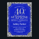 Überraschung 40. Geburtstag Party - Silver Royal B Einladung<br><div class="desc">Überraschung 40. Geburtstag Feier Einladung. Elegantes Design in königsblau und Imitate Glitzer silber Muster. Funktioniert mit elegantem Script-Schriftart. Nachricht,  wenn Sie weitere Anpassungen benötigen.</div>