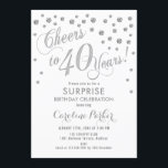 Überraschung 40. Geburtstag Party - Silver White Einladung<br><div class="desc">Überraschung 40. Geburtstag Party Einladung Elegantes Design mit Imitaten Glitzer silber und weiß. Enthält Skript-Schriftart und Konfetti. Feiert bis 40 Jahre! Melde mich,  wenn du ein Alter brauchst.</div>