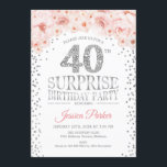 Überraschung 40. Geburtstag Party - Weißes Silberr Einladung<br><div class="desc">Überraschung 40. Geburtstag Party Einladung. Elegantes Design in Imitaten Glitzer silber,  weiß und rosa. Enthält Konfetti,  Skript-Schriftart und Aquarellblau rosa Blume. Nachricht,  wenn Sie weitere Anpassungen benötigen.</div>