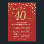 Überraschung 40. Geburtstag Rot und Gold Diamond Einladung<br><div class="desc">Überraschung 40. Geburtstag Einladung mit Red und Gold Glitzer Diamond Hintergrund. Gold Confetti. Erwachsener Geburtstag. Männer oder Frauen zum Geburtstag.
Für weitere Anpassungen klicken Sie bitte auf die Schaltfläche "Anpassen" und verwenden Sie unser Designwerkzeug,  um diese Vorlage zu ändern.</div>