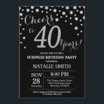 Überraschung 40. Geburtstag Schwarz und Silberdiam Einladung<br><div class="desc">Überraschung 40. Geburtstag Einladung mit Black und Silver Glitzer Diamond Hintergrund. Silver Confetti. Erwachsener Geburtstag. Männer oder Frauen zum Geburtstag.
Für weitere Anpassungen klicken Sie bitte auf die Schaltfläche "Anpassen" und verwenden Sie unser Designwerkzeug,  um diese Vorlage zu ändern.</div>