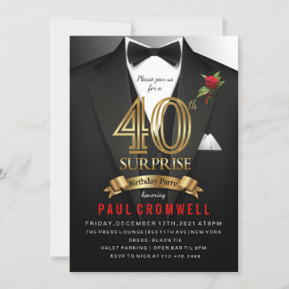 Überraschung 40. Geburtstag Tuxedo Einladung