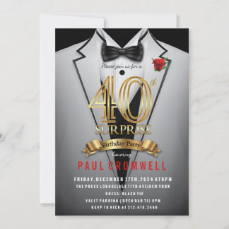 Überraschung 40. Geburtstag Tuxedo Einladung