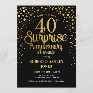 Überraschung 40. Hochzeitstag - Black & Gold Einladung